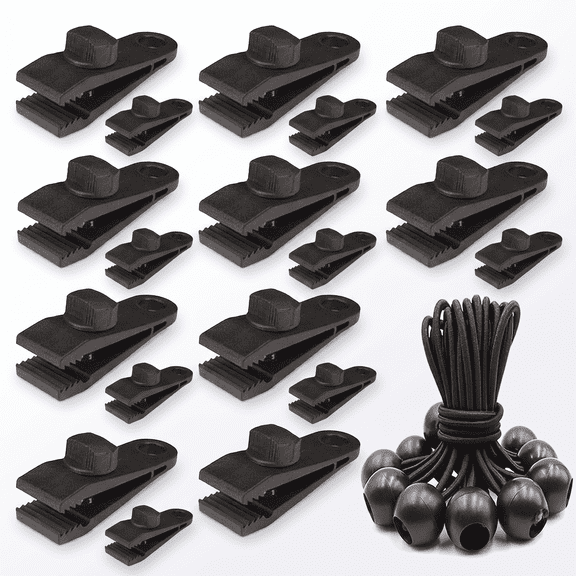 25 Pack Heavy Duty Tarp Clips, Lock Grip Clamps for Tarps, Covers & Shelters, Shark Tooth Tent Fasteners for Pool, Awning, Car Cover and Outdoor Camping (Black)