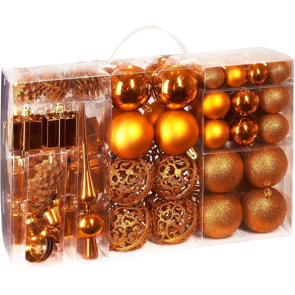 BRUBAKER 101 Pack Assorted Christmas Ball Ornaments - Shatterproof - with Green Pickle and Tree Topper - Designed in Germany