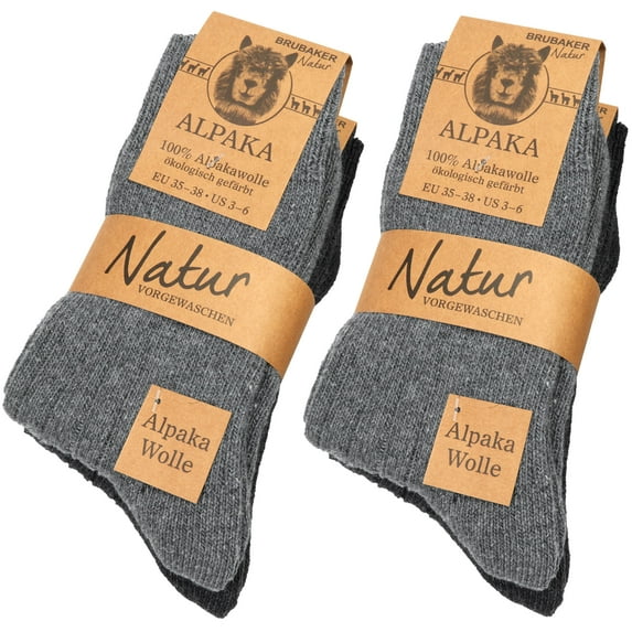 BRUBAKER 4 Pairs Alpaca Wool Socks - Fine Knit Socks for Women and Men - Unisex Socks Thin Knit