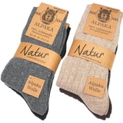 BRUBAKER 4 Pairs Alpaca Wool Socks - Fine Knit Socks for Women and Men - Unisex Socks Thin Knit