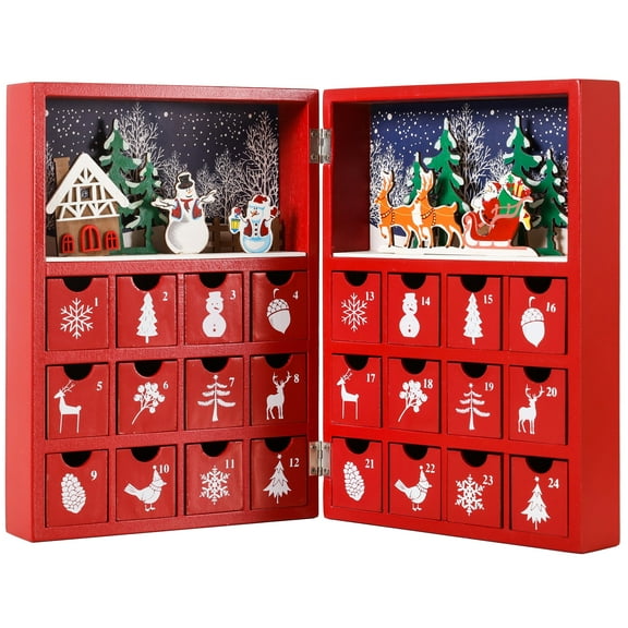 BRUBAKER Advent Calendar Wooden Christmas Book with 24 drawers - Red - 8.3 x 3.5 x 11.8 inches