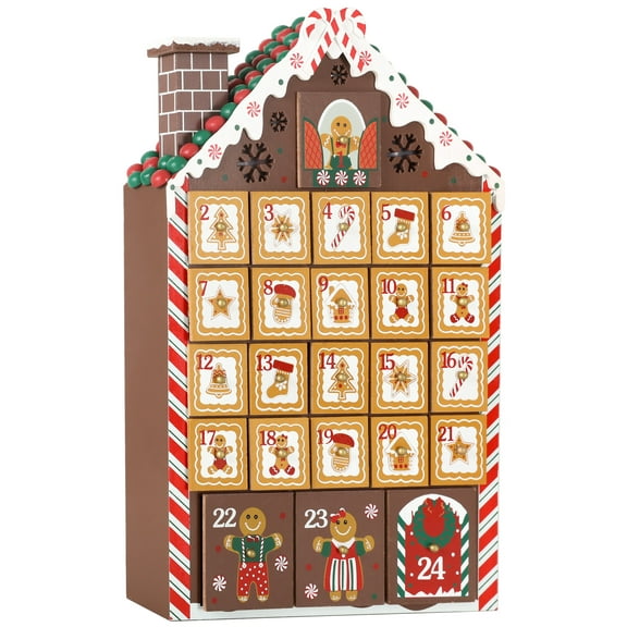 BRUBAKER Advent Calendar - Wooden Gingerbread with 4 LED Lights - 10.3 x 17.7 x 2.1 inches