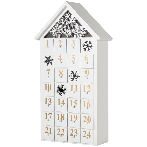 BRUBAKER Advent Calendar - Wooden House - White with LED Lighting 9.5 x 17.7 x 3.1 inches