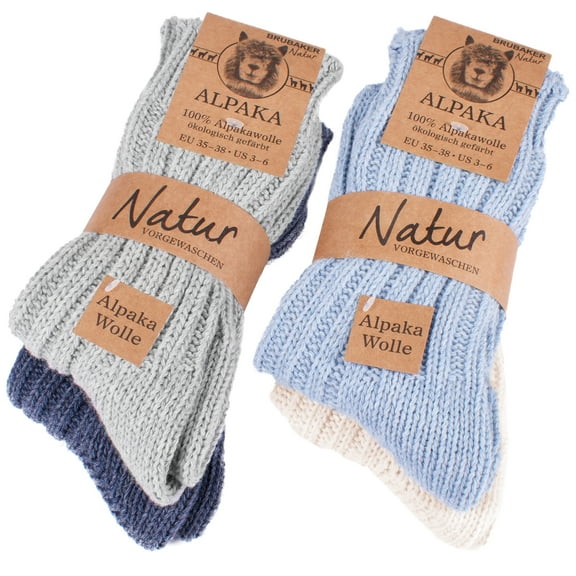 BRUBAKER Alpaca Wool Socks - Pack of 4 Pairs - Perfect Winter Socks for Men & Women