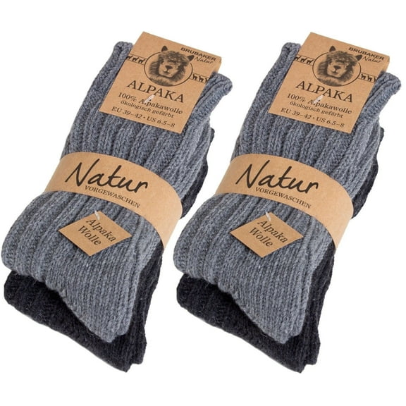 BRUBAKER Alpaca Wool Socks - Pack of 4 Pairs - Perfect Winter Socks for Men & Women