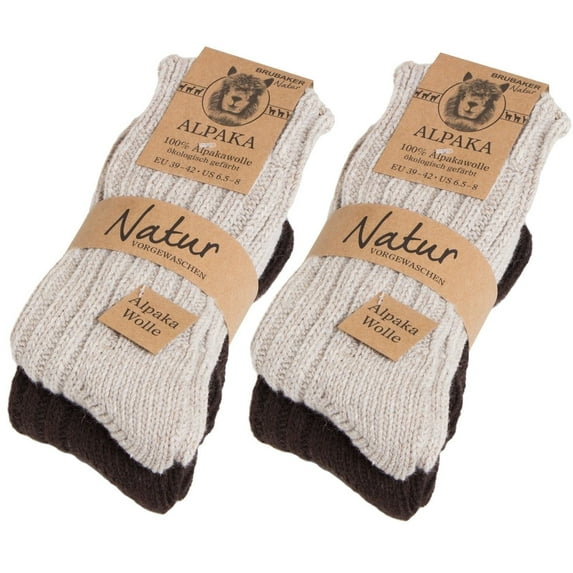 BRUBAKER Alpaca Wool Socks - Pack of 4 Pairs - Perfect Winter Socks for Men & Women