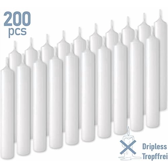 BRUBAKER Mini Taper Candles 200 pcs - White - 3.75 x 0.5 Inches Unscented Candles for Rituals, Spells, Witchcraft, Wedding, Home Decor and Party