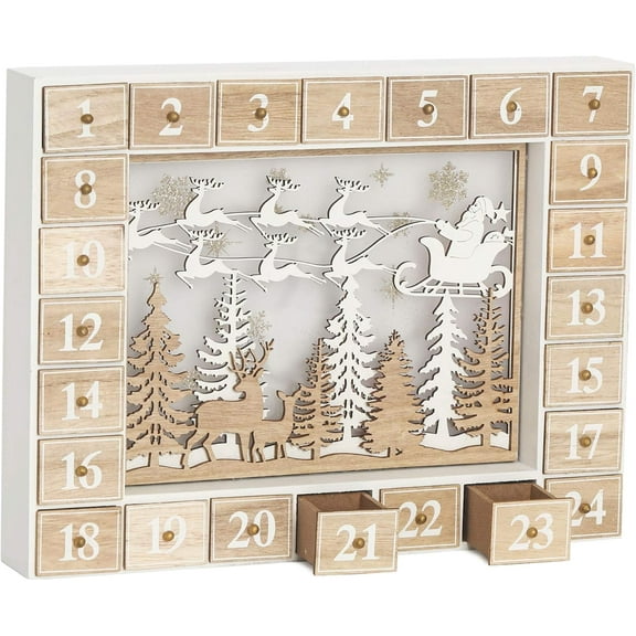 BRUBAKER Reusable Wooden Advent Calendar to Fill - Flying Santa Claus with LED Lighting - DIY Christmas Calendar 13.98 x 2.36 x 10.63 inches