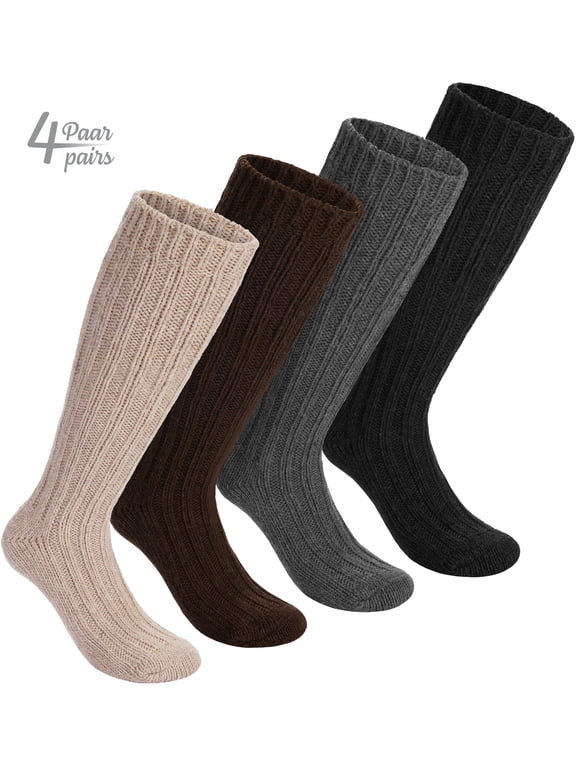 Warm Alpaca Socks for Men or Women - 4 Pairs Gray and Brown