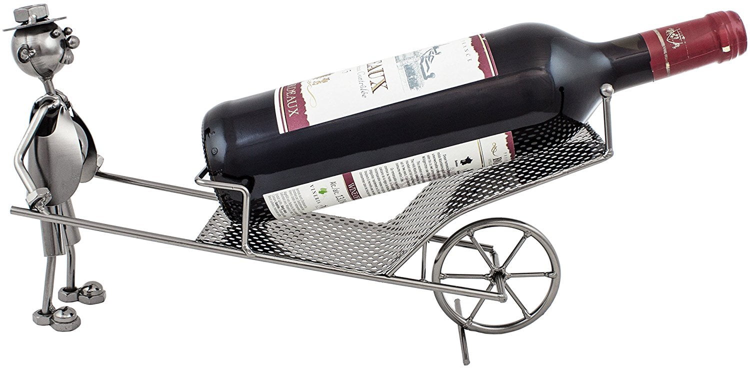 BRUBAKER Wine Bottle Holder 'Golfer In Golf Cart' - Table Top Metal Sculpture With Greeting Card