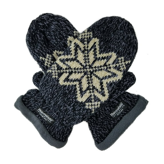 BRUCERIVER Women Snowflake Knit Mittens with Warm Thinsulate Fleece Lining Size M (Dk.Grey)