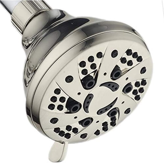 BRUSHED NICKEL High Pressure 6-Setting Spiral Shower Head – Angle Adjustable, Anti-Clog Showerhead Jets, Tool-Free Installation - USA Standard Certified - Top U.S. Brand
