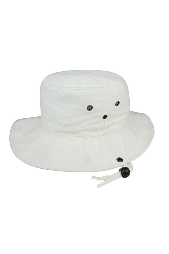 BRUSHED TWILL AUSSIE HAT WITH SIDE SNAPS AND CHIN CORD, Beige Medium