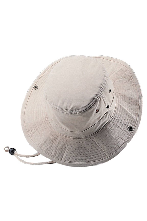 BRUSHED TWILL AUSSIE HAT WITH SIDE SNAPS AND CHIN CORD, Natural Large