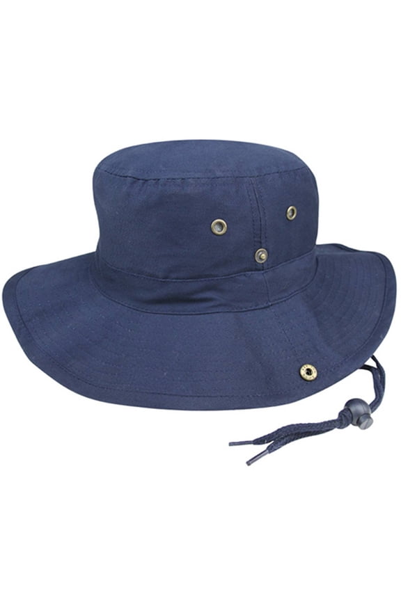 BRUSHED TWILL AUSSIE HAT WITH SIDE SNAPS AND CHIN CORD, Navy Medium