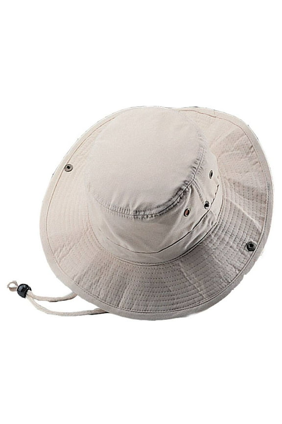 BRUSHED TWILL AUSSIE HAT WITH SIDE SNAPS & CHIN CORD, Natural Medium