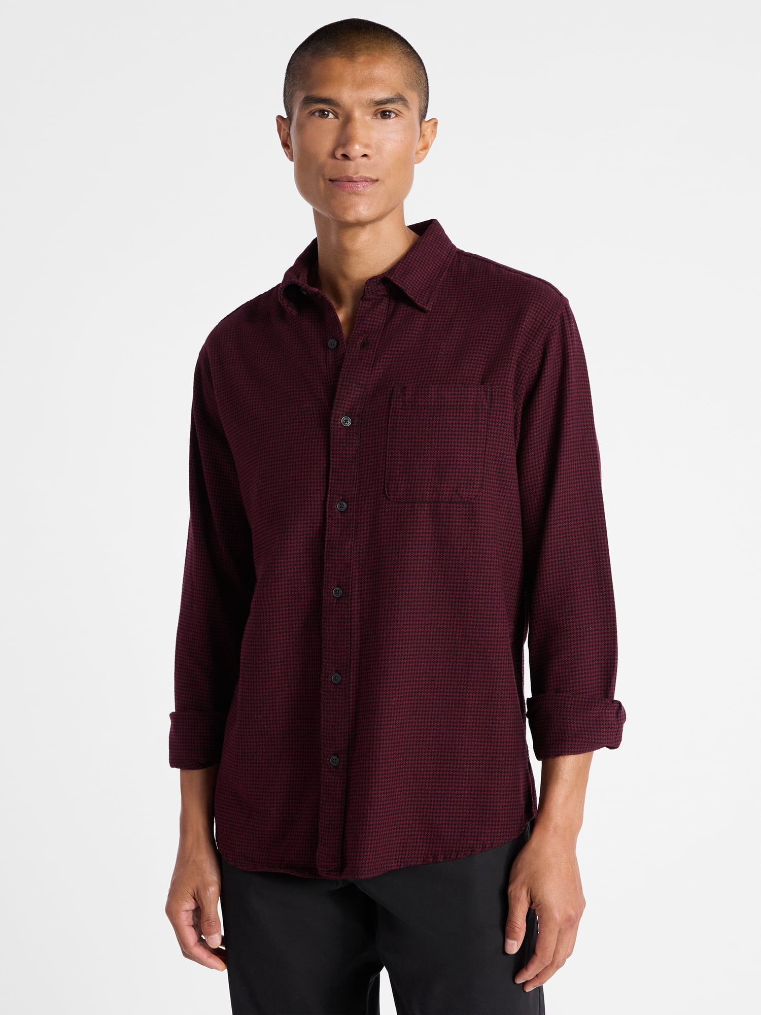 Free Assembly Men's Brushed Cotton Twill Shirt with Long Sleeves, Sizes XS-3XL