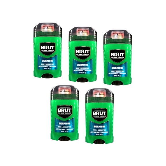 Brut The Modern Man Deodorizing Stain Shield Antiperspirant Deodorant Solid with Sodium Signature Scent 2.7 oz 5 Pack