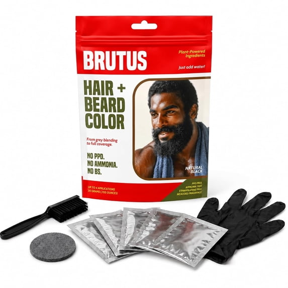 BRUTUS Hair and Beard Dye for Men, Natural Black Hair Color Kit, 4-Pack ...