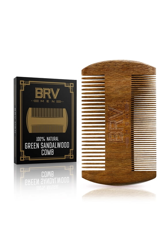 Beard & Mustache Comb - 100% Natural Green Sandalwood Beard Comb - Pocket Beard Comb w/ a Stylish Carry Case - Wooden Beard Comb for Men For All Types and Styles of Hair & Beard
