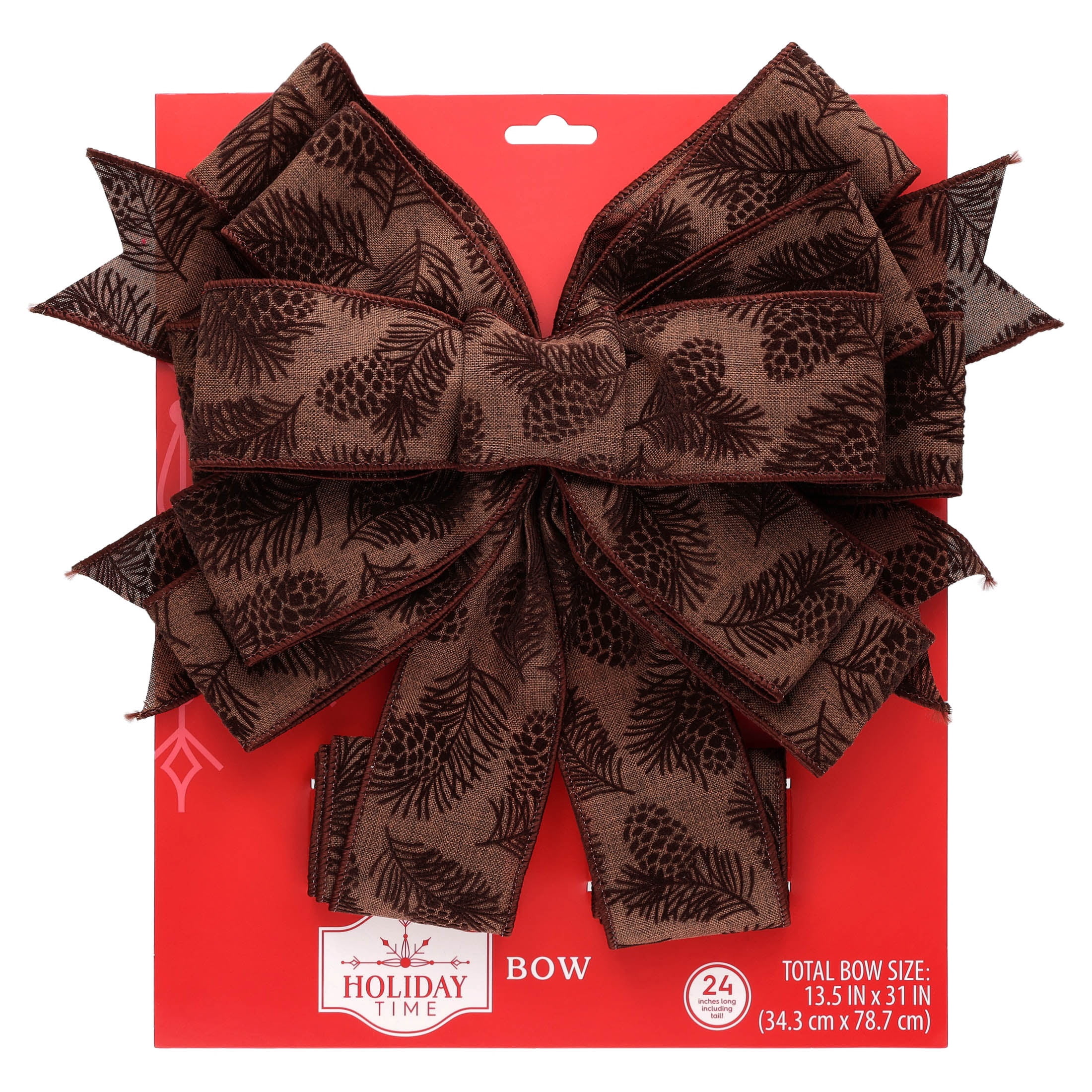 Brown Pinecone Pattern Decorative Christmas Bow, 31", by Holiday Time