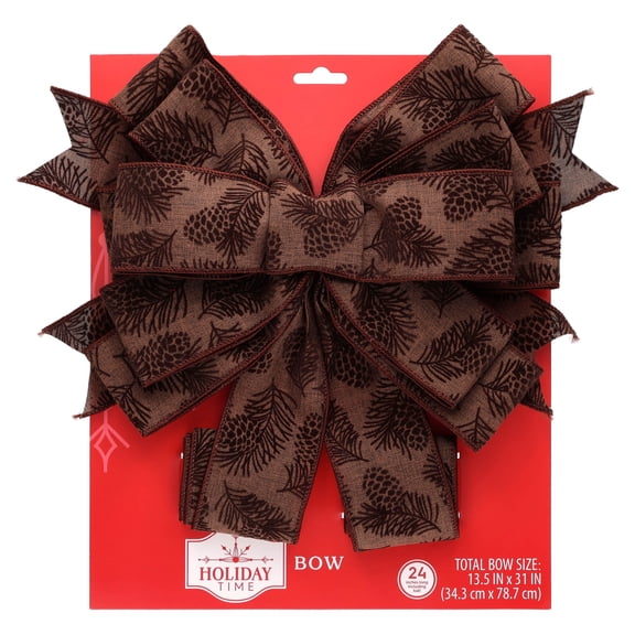 Brown Pinecone Pattern Decorative Christmas Bow, 31", by Holiday Time