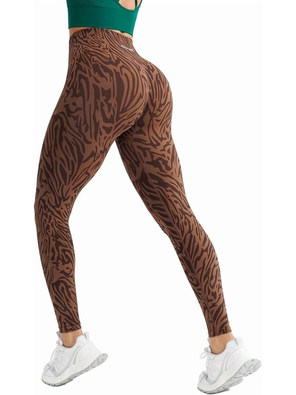 Seamless High Waisted Butt-Lifting Workout Lycra Leggings Brown Zebra 3XL