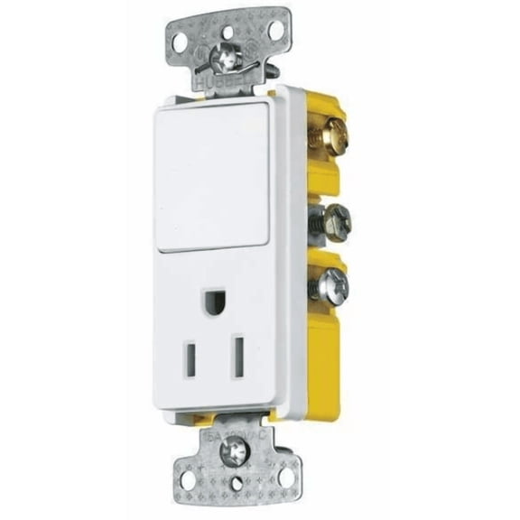 BRYANT Switch Outlet Combo 15A 125V Single Pole Rocker 5-15R Receptacle White Grounded