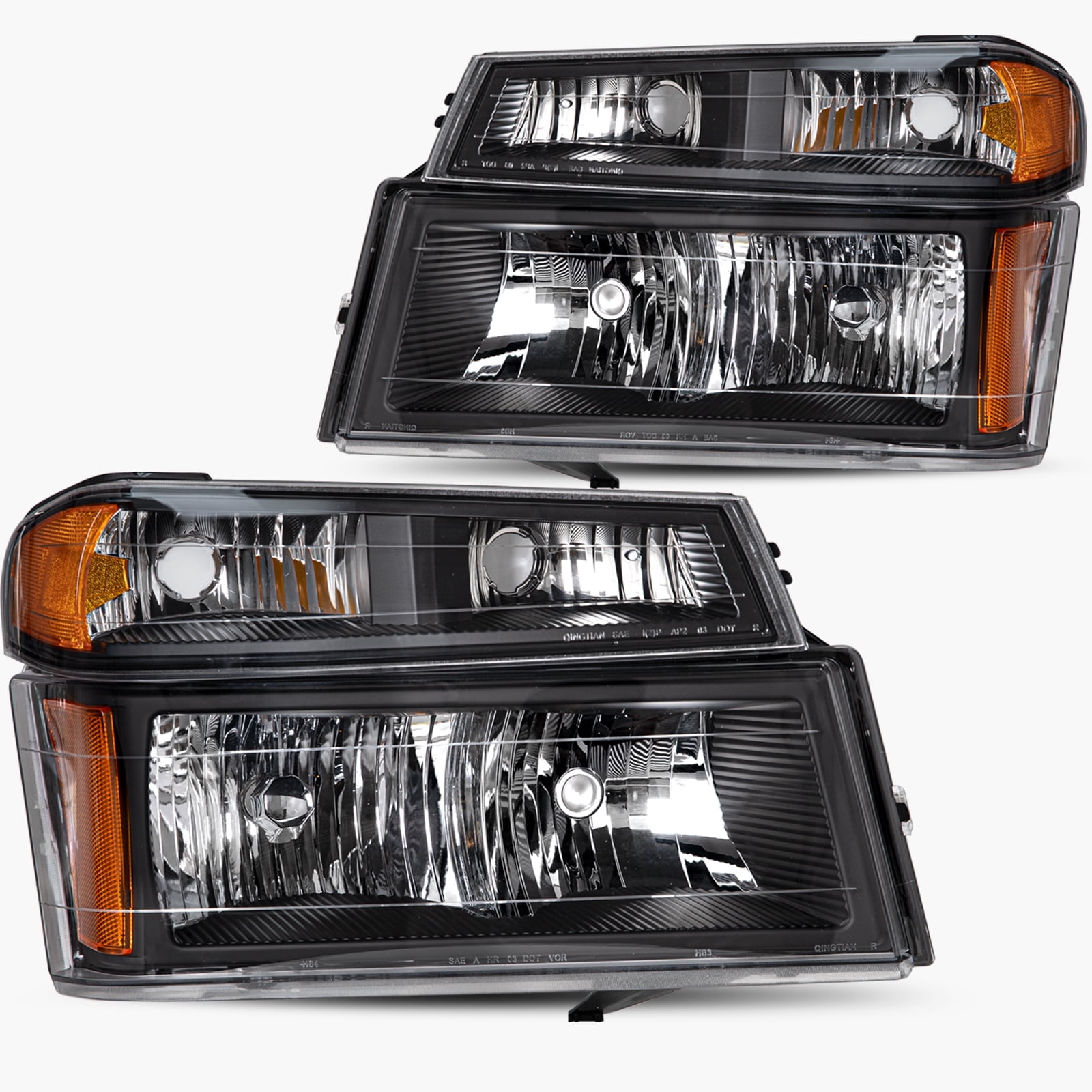 BRYGHT-Black Headlights For 2004-2012 Chevy Colorado/GMC Canyon 4pcs Headlamps 04-12