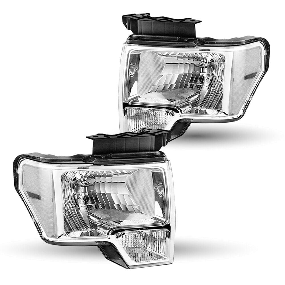 BRYGHT-Chrome Clear Headlights Assembly Headlamps Pair For 2009-2014 Ford F150 F-150