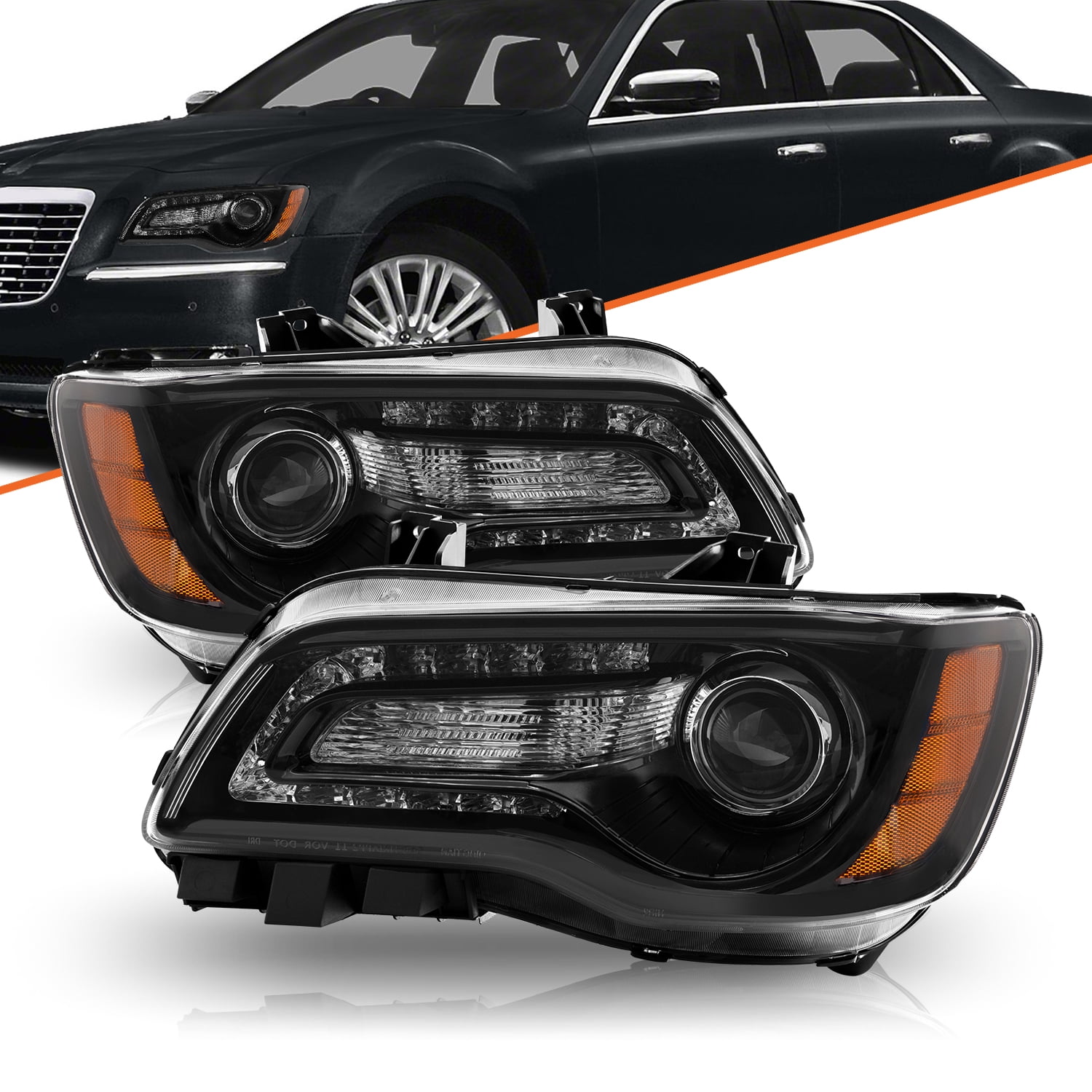 BRYGHT-For 11-23 Chrysler 300 Halogen LED DRL Headlights Left+Right ...