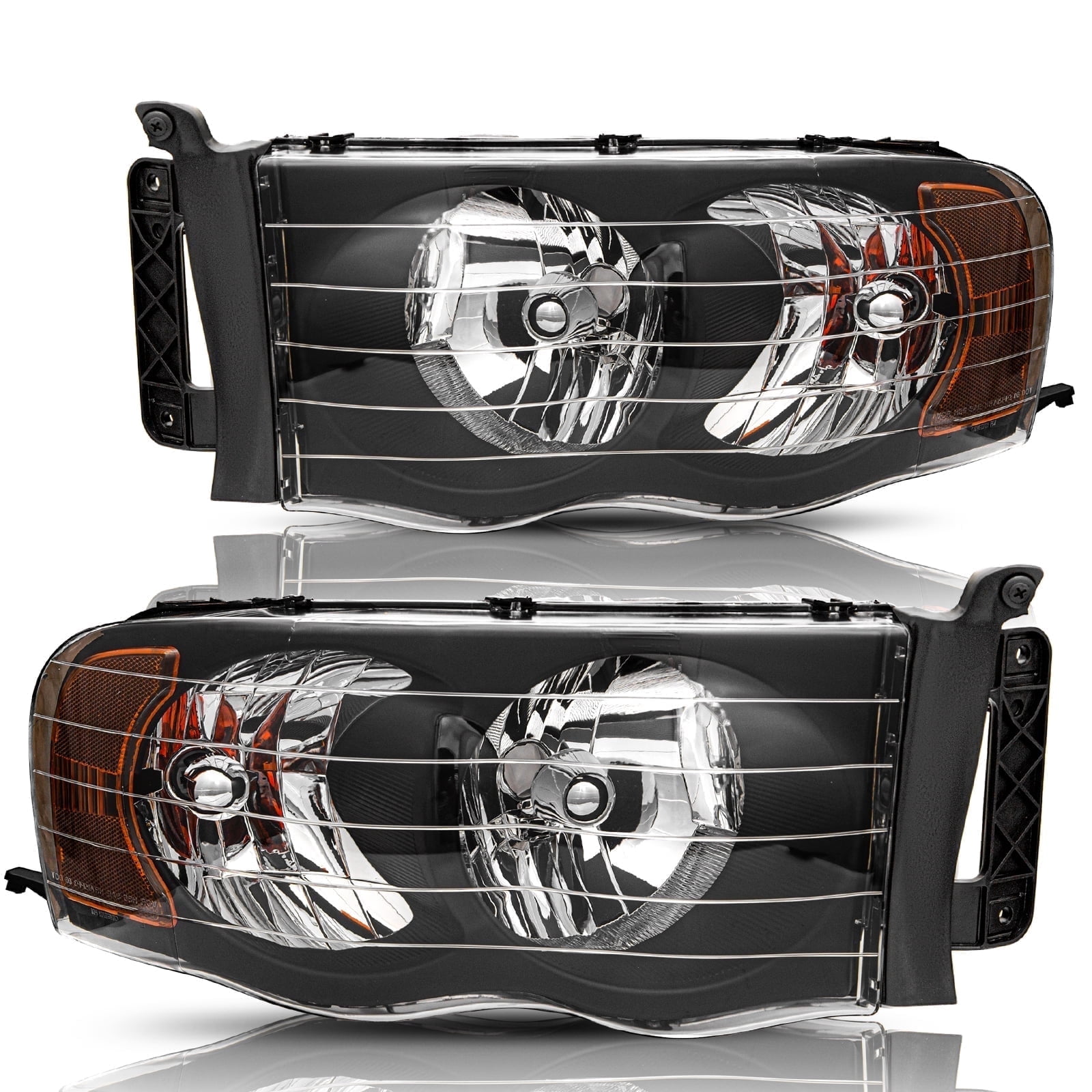 BRYGHT-For 1500/2500/3500 Black Amber 02-05 Dodge Ram Headlights Pair
