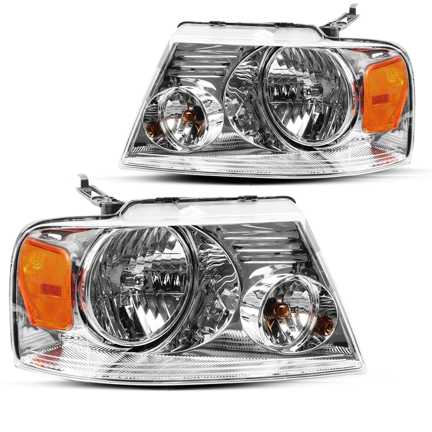 BRYGHT-For 2004-2008 Ford F-150 F150 Halogen Chrome Housing Headlights LH+RH Pair Headlamp