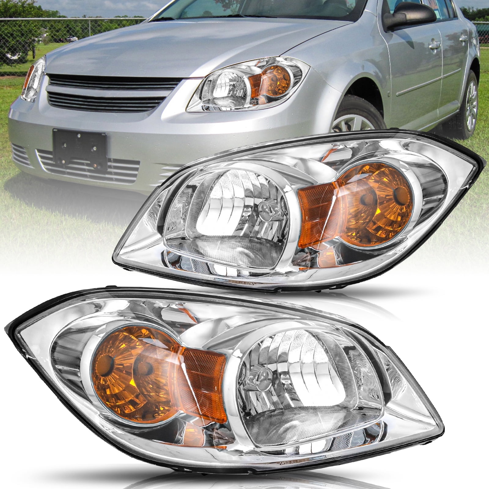 BRYGHT-For 2005-2010 Chevy Cobalt 07-10 Pontiac G5 Chrome Headlights Left+ Right Pairs