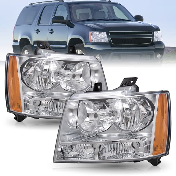BRYGHT-For 2007-2014 Chevy Suburban Tahoe Avalanche Clear Housing Amber Side Headlights