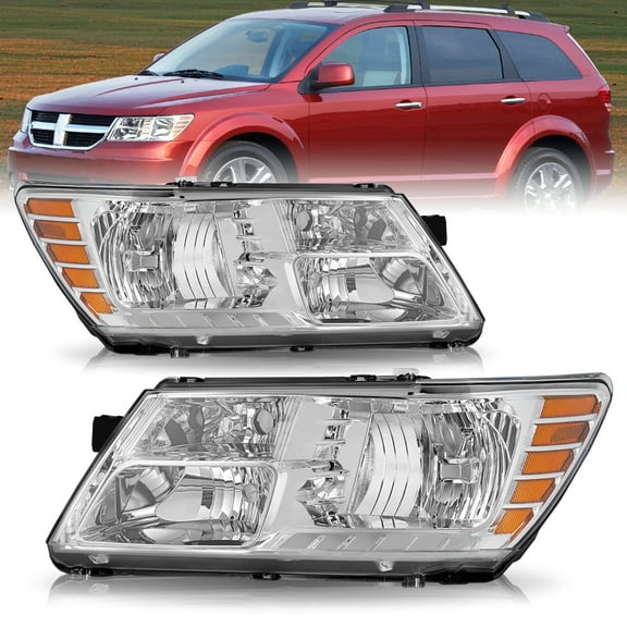 BRYGHT-For 2009-2018 Dodge Journey Chrome Amber Headlight 09-18 Pair Headlamps Assembly