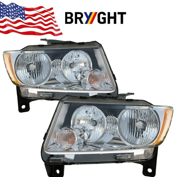 BRYGHT-For 2011-2013 Jeep Grand Cherokee 11-17 Compass Halogen Headlights lamps