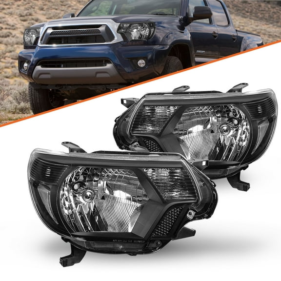BRYGHT-For 2012-2015 Toyota Tacoma Halogen Black Headlights Assembly Clear Corner Lamps