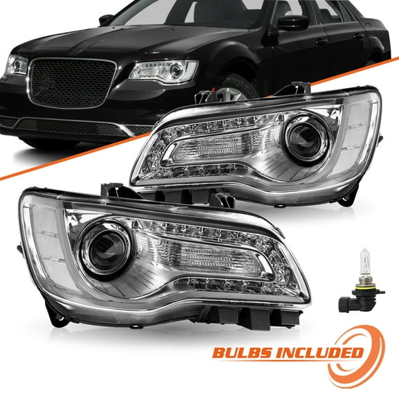 BRYGHT-For Chrysler 300 2015-2023 LED DRL Projector Headlamp 11-23 Pair Chrome Clear Headlights