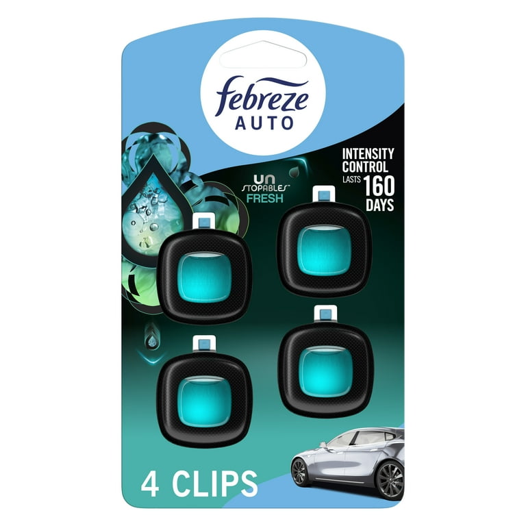 Febreze Auto Car Air Freshener, Odor-Fighting Car Vent Clip, Unstopables Fresh, 4 Count, Size: Small