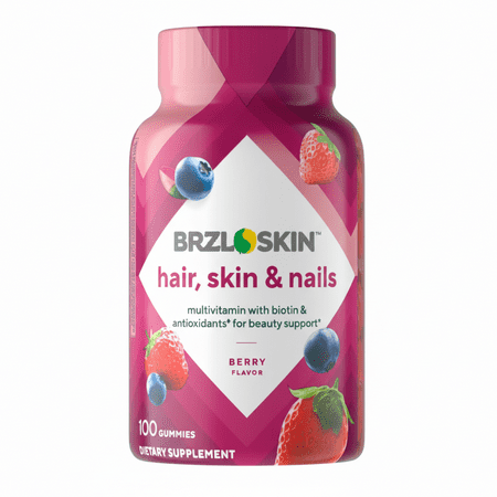 BRZLNSKIN Hair, Skin & Nails Gummy Vitamins, Multivitamin plus Biotin and Antioxidants, 100 Count