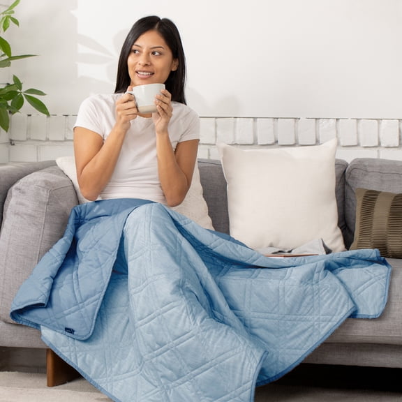 Brookstone Cooling Throw Blue, Solid Print, Nylon Polyethylene, Knit, 1 Piece, 50" x 60"