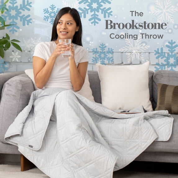 Brookstone Cooling Throw Gray, Solid Print, Nylon Polyethylene, Knit, 1 Piece, Standard Size