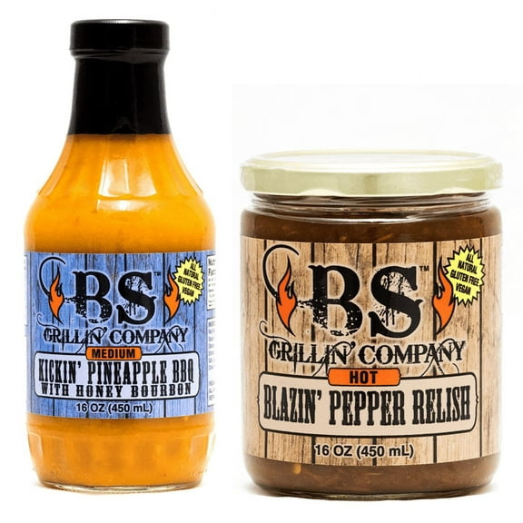 BS Grillin' Company 2 PK Kickin' Pineapple BBQ Sauce and Blazin' Pepper Relish