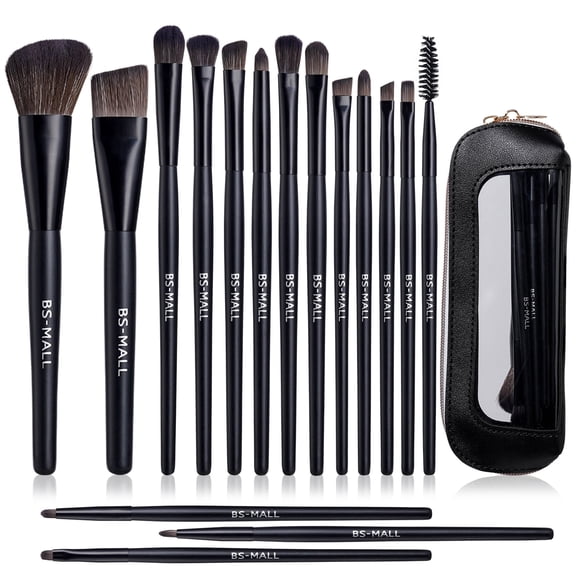BS-MALL High-value 16-piece black makeup brush set soft, no shedding, with high-quality foundation brush, blush brush, and eyeshadow brush.