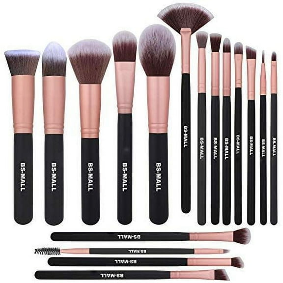 BS-MALL Makeup Brushes 16pcs Premium Synthetic Professional Makeup Eye Brushes Kit for Blending Eyeshadow Concealer Eyeliner Eyebrow(Rose Gold)
