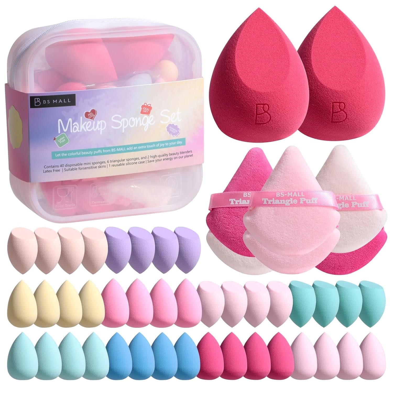 BS-MALL Makeup Sponge Triangle SSF20 Puff Set - 40 Mini Beauty Blender ...