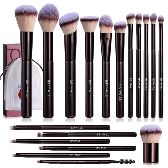 BS-MALL Precise Applicatio 18-Piece Coffee Brown Makeup Brush Set Premium Synthetic Bristles with Velvety-Soft Texture | Non-Irritating, Shed-Free | Professional-Grade Foundation, Eyeshadow & Blus