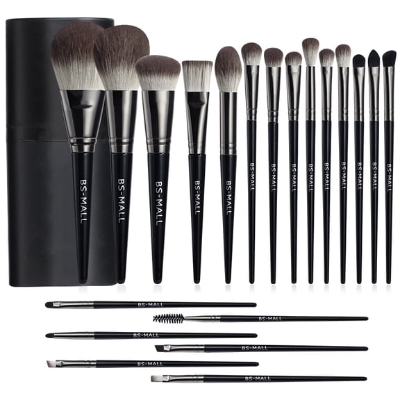 BS-MALL Precise, Flawless Application Professional 20-Piece Black Makeup Brush Set with Durable Black Brush Holder Complete Set Including Foundation Brush, Eyeshadow Brush, and Blush Brush