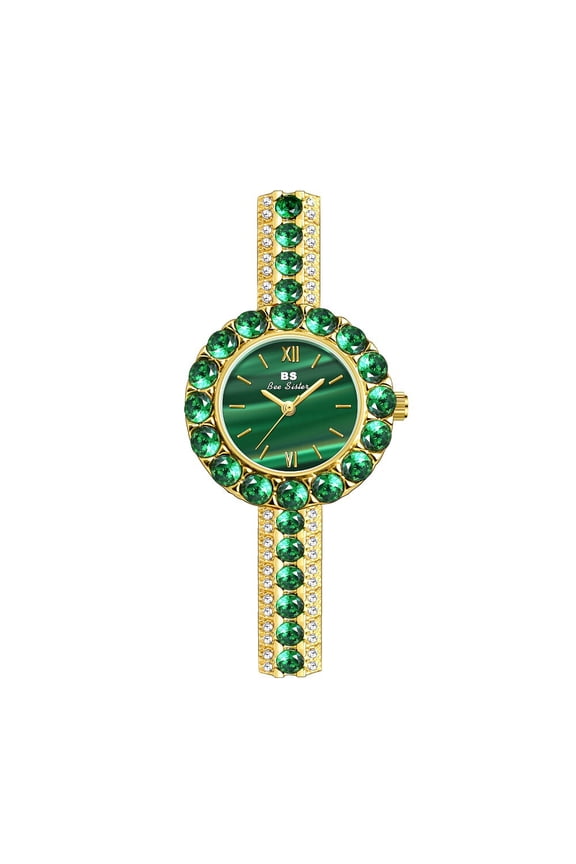 BS New Watch Women's Simple Elegant Ins Style Mild Luxury Retro Malachite Texture Small Green Watch